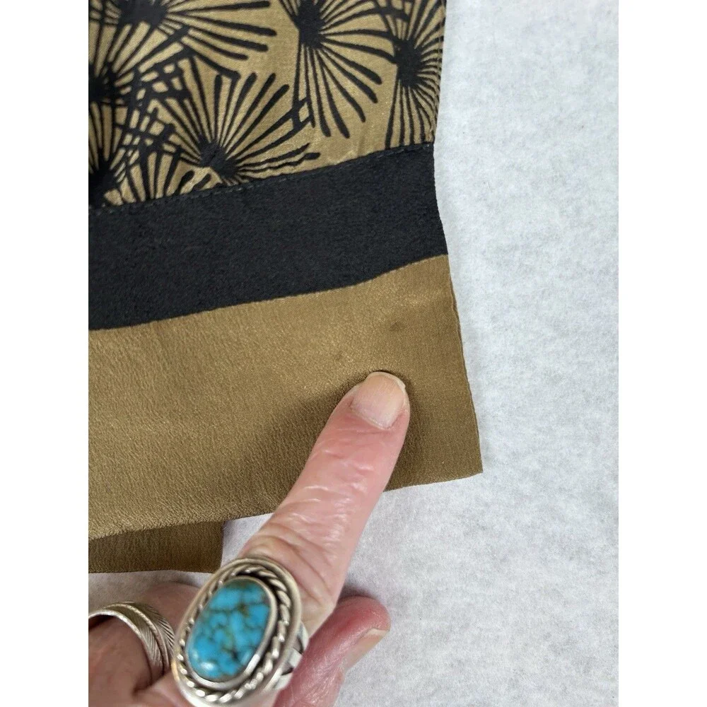 Kavita Hand Screened Silk Scarf Olive Drab Black Pine Crepe Oblong 10x64